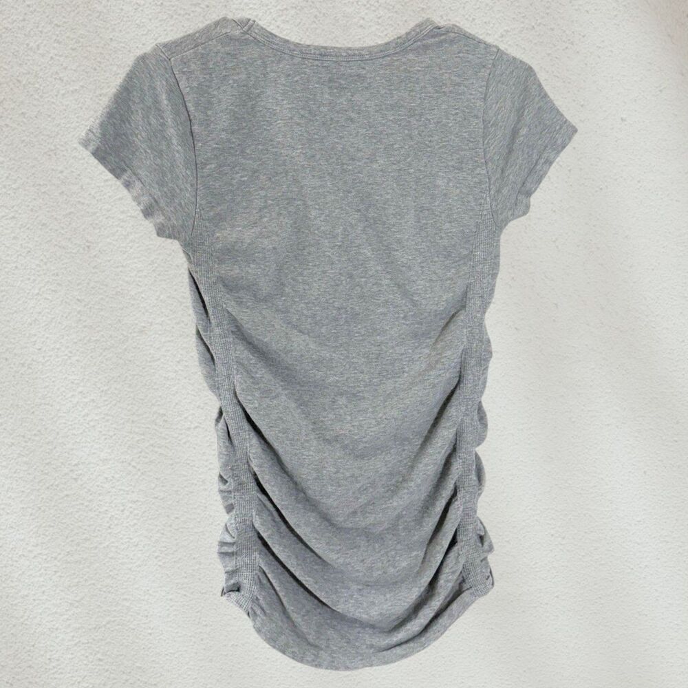 Athleta Pure Tee Small Gray Seamless Ruched Side Yoga Top Organic Cotton 438728 - Picture 3 of 4